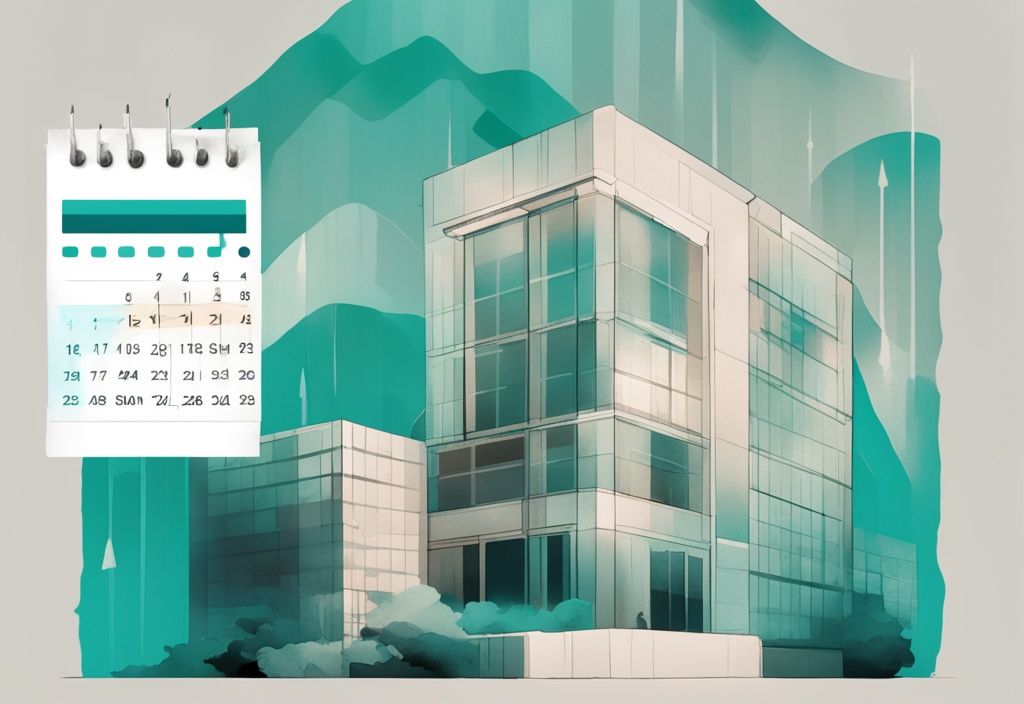 Moderne digitale Malerei in Teal, Kalender zeigt Jahre der Dauer, abgelehnter Kreditantrag und Schufa-Logo im Hintergrund, wie lange steht ein abgelehnter Kredit in der Schufa