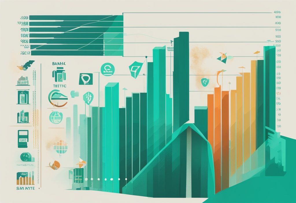 Vergleichstabelle der Banklogos mit Balkendiagrammen der Zinssätze, hervorgehoben die Bank mit dem niedrigsten Zinssatz, modernes digitales Gemälde in Teal-Farbtönen