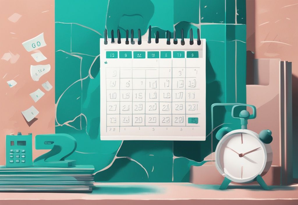 Moderne digitale Illustration mit Kalender und Bank im Hintergrund, die monatliche Erhöhung des Kreditlimits darstellt, Hauptfarbe Teal.